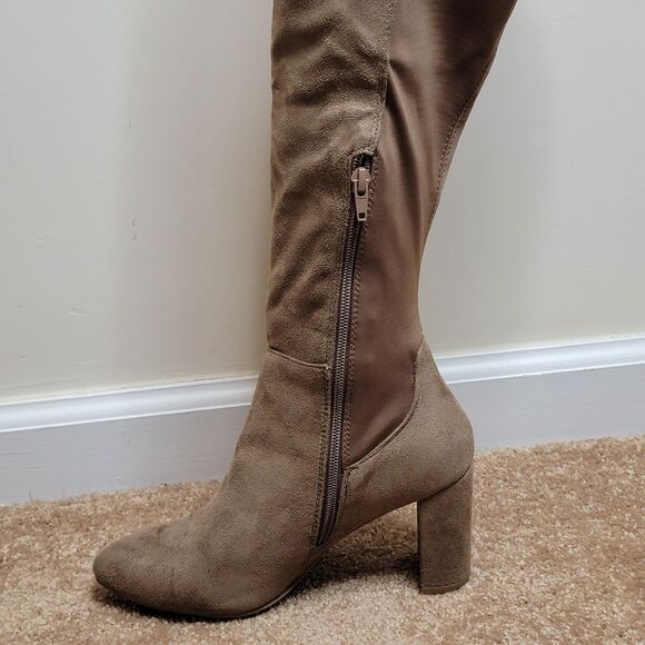 Wild Diva Taupe Faux Suede Knee High Boots - Picture 3 of 6